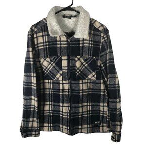 WESC Unisex Winter Shirt Jacket  L/XL Blue Plaid Shacket Sherpa-Lined Flannel
